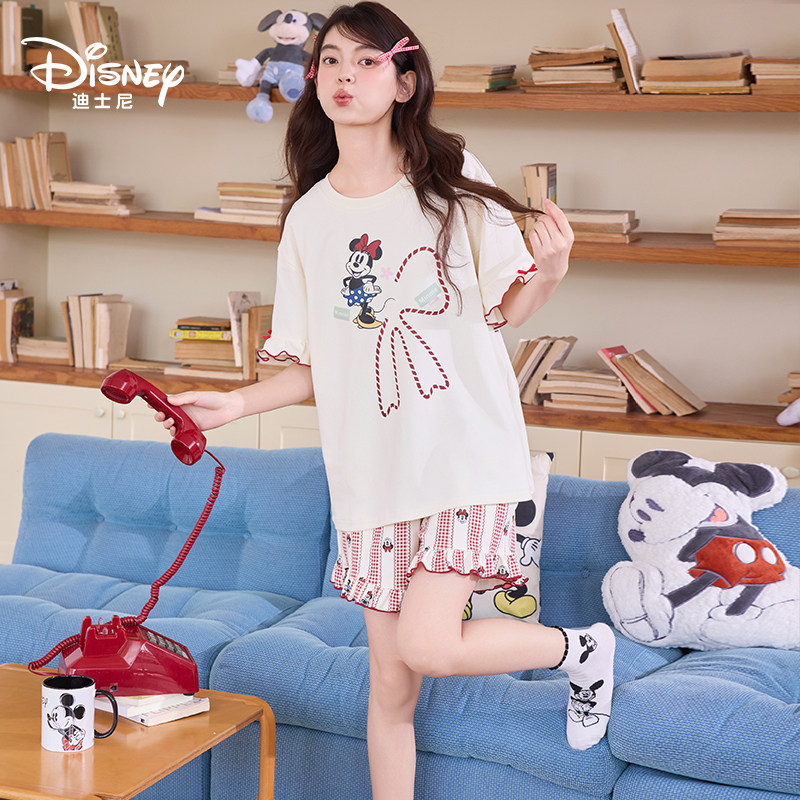 Disney/迪士尼夏季新款短袖短裤带胸垫卡通少女生舒适家居服0326