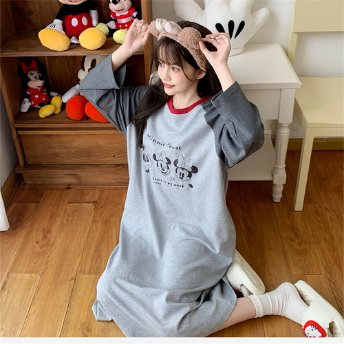 Disney/迪士尼春秋新款套头长袖带胸垫睡衣女宽松休闲家居服0150