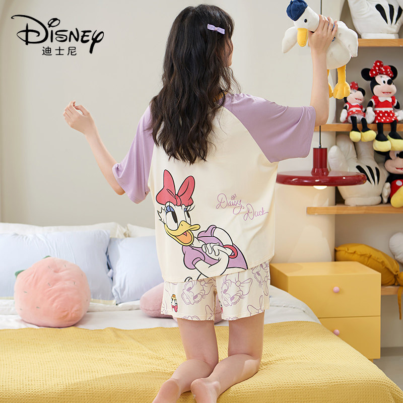 Disney/迪士尼套头短袖短裤睡衣女带胸垫凉感冰丝舒适家居服0056
