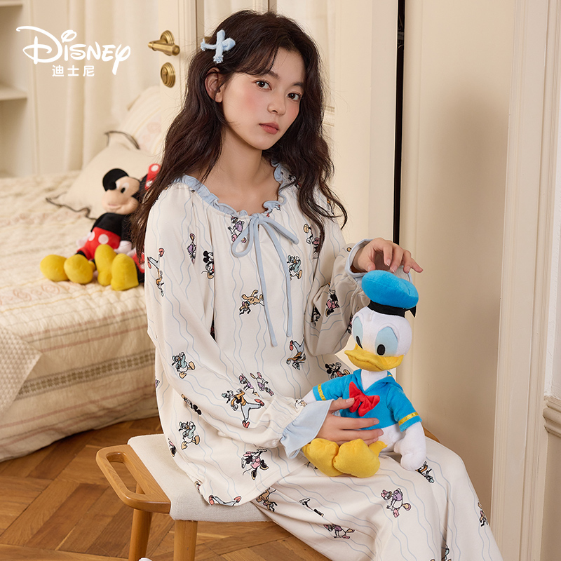 Disney/迪士尼秋冬季套头长袖长裤带胸垫睡衣简约休闲家居服0248