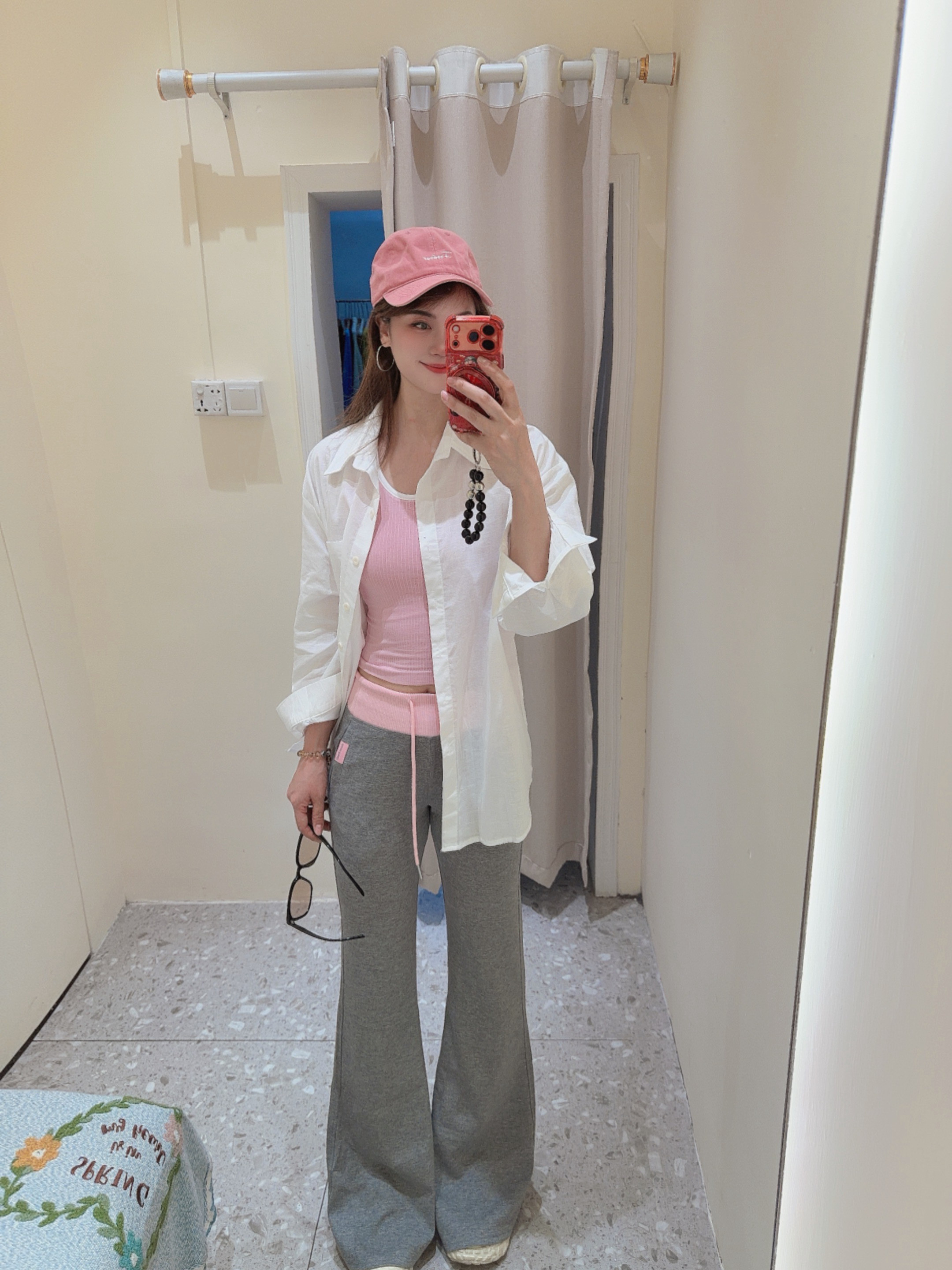 超美撞色美式显腿长喇叭长裤休闲卫裤