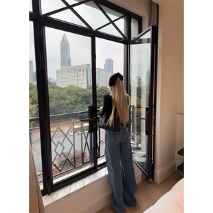 ski by Tannin赤兔 自由调调刺绣花花牛仔裤女宽松休闲阔腿裤春秋