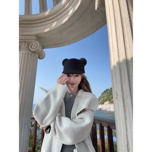 ski by Tannin赤兔济州落日 温柔慵懒感韩系大翻领宽松长款白毛衣