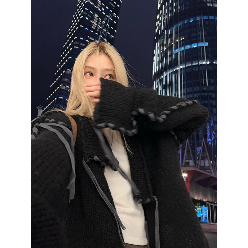 ski by Tannin赤兔编织羊毛马海毛大翻领百搭设计小众粗线开衫女,女装/女士精品,毛衣,淘宝优惠券,粉丝福利购,淘宝优惠卷