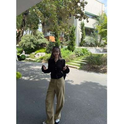 skibyTannin砂洗阔腿休闲裤