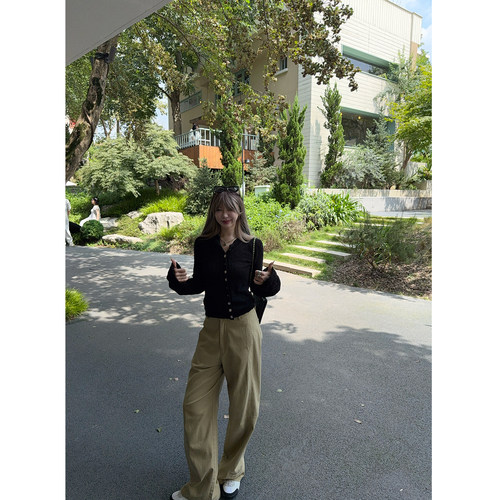 skibyTannin砂洗阔腿休闲裤