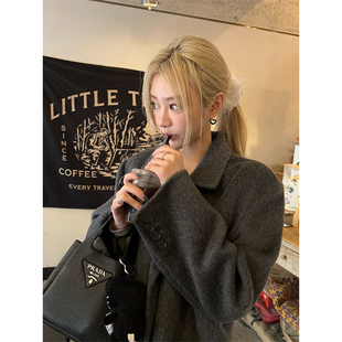 skibyTannin赤兔高智格雷系100羊毛双面尼大衣气质高级感毛呢外套