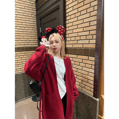 skibyTannin圣诞红长毛衣外套