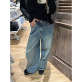 Tannin赤兔又一神级牛仔 拼皮兜牛仔神裤 ski 女显瘦直筒阔腿裤