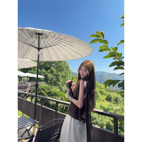 row风轻薄醋酸无袖飘带背心