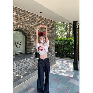 ski byTannin莱赛尔原牛专属夏日皮标牛仔裤女夏中低腰显瘦休闲裤