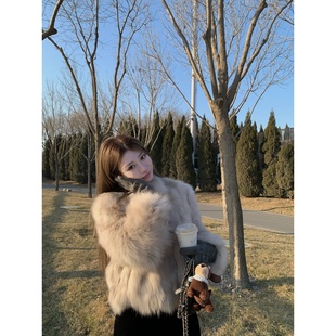 ski by Tannin赤兔 奶灰月光 vtg定染狐狸毛皮草短款外套冬季