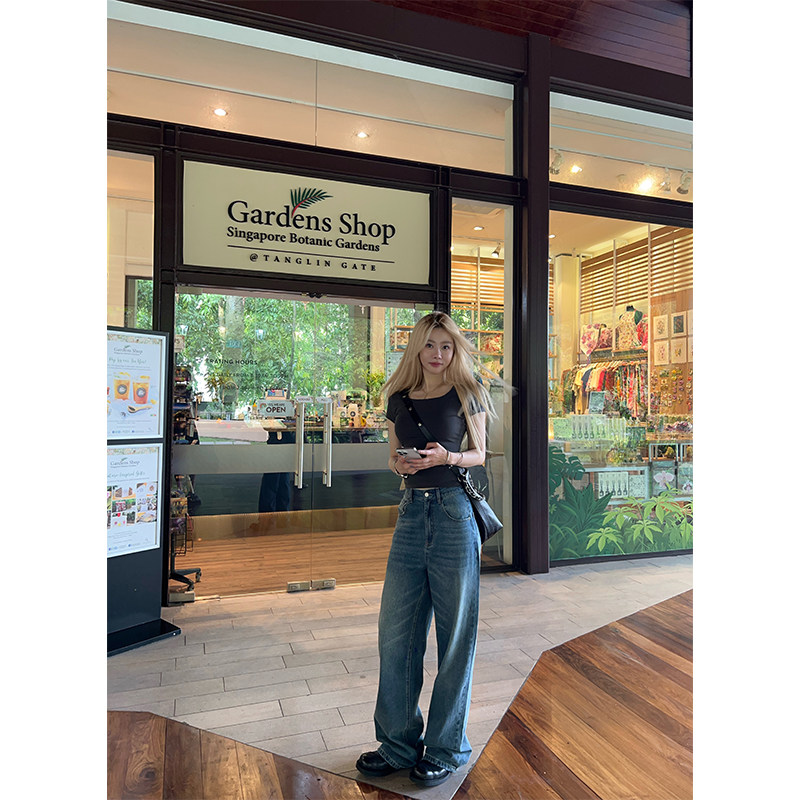 ski by Tannin赤兔权威牛神!版型一绝水洗猫须阔腿高腰牛仔裤女春,女装/女士精品,牛仔裤,淘宝优惠券,粉丝福利购,淘宝优惠卷