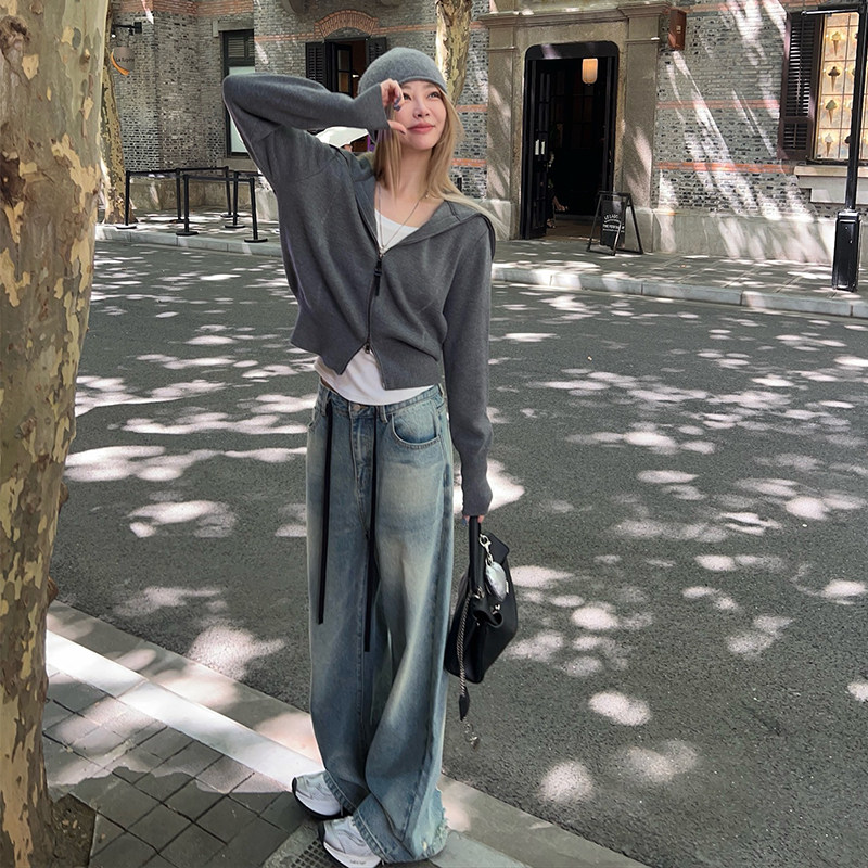 ski byTannin赤兔蓝调时刻撞色抽绳牛仔裤女新高腰休闲直筒阔腿裤,女装/女士精品,牛仔裤,淘宝优惠券,粉丝福利购,淘宝优惠卷