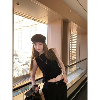 skibyTannin羊毛拼接花边背心