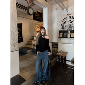 ski 女 walk两侧暗褶设计高腰显瘦宽松直筒裤 Tannin赤兔Boston