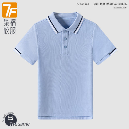 初高中蓝白色枣红polo衫小学校服