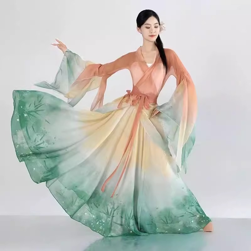 古典舞服裝演出服大袖衫紗衣飄逸大擺裙仙氣中國風身韻舞蹈劇目服
