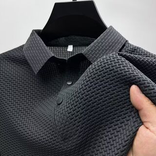高级感冰蚕丝短袖Polo衫男士轻奢商务T恤欧货气质提花冰丝感上衣