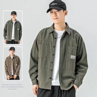 男春秋日系复古重磅衬衣潮牌宽松百搭休闲潮外套 衬衫 工装 长袖