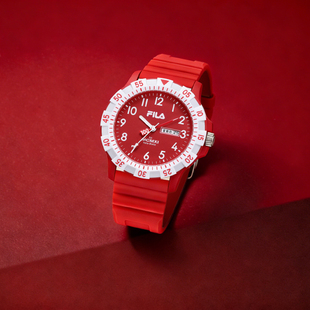 fila斐乐女生红色手表初中学生高中只看时间新年礼物送男生送闺蜜