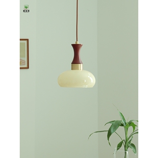 奶油中古风床头小吊灯高级感日式玄关过道灯具复古主卧室垂线吊灯