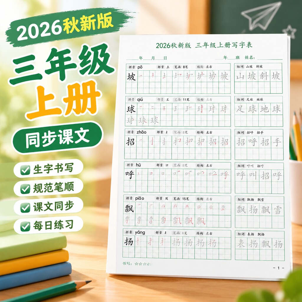 2026秋新改版三年级上册语文写字表生字同步字帖描红暑假每日一练