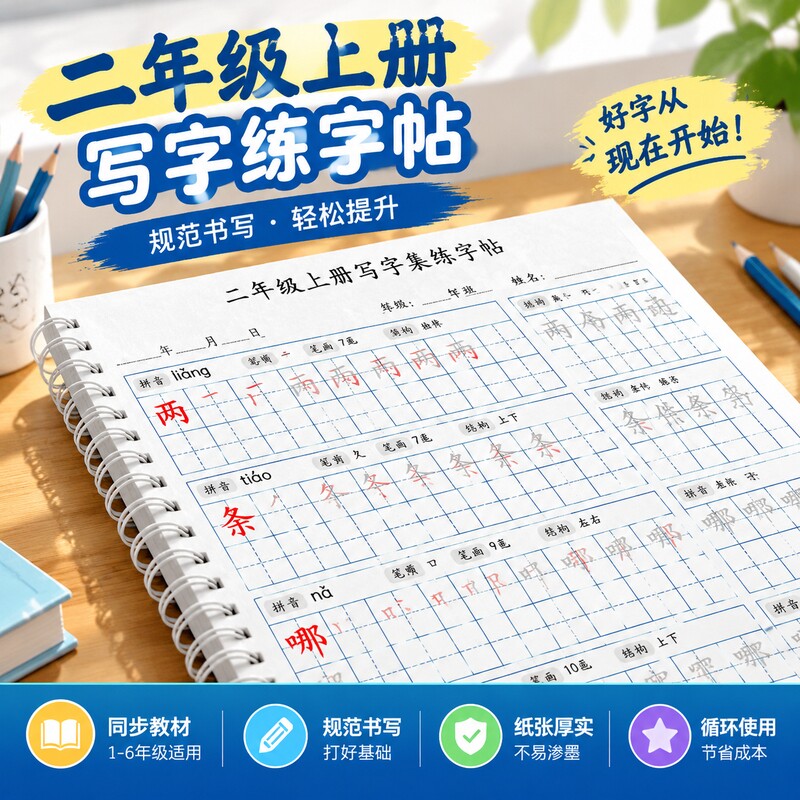 2026秋人教版小学生语文二年级上册下册写字表生字同步练字帖描红