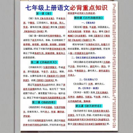 七年级上册语文名着朝花夕拾西游记考点暑假必背知识课业本知识点