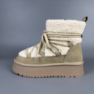 羊毛+牛皮女士厚底增高冬季保暖抗寒雪地靴甜美百搭北方旅游棉鞋~