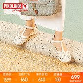 Pikolinos派高雁夏季 PM221128 牛皮包头平跟魔术贴纯色凉鞋