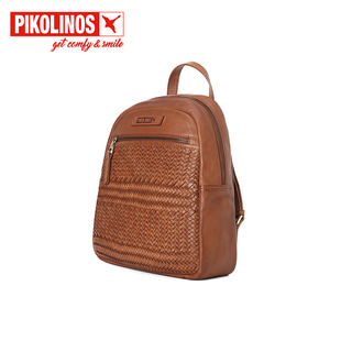 Pikolinos派高雁四季牛皮纯色编织拉链开合双肩背包PC251503