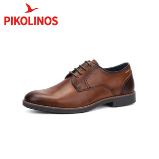 Pikolinos派高雁秋季擦色牛皮粗跟纯色系带通勤男鞋PL258001