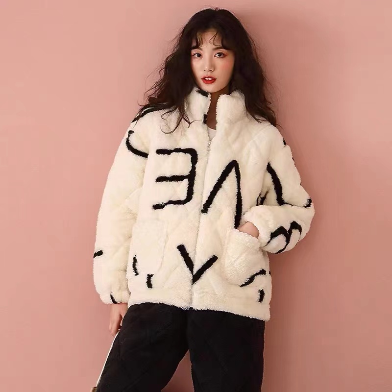 女法兰绒拉链立领可外穿