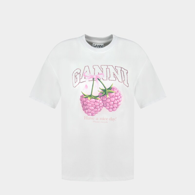 Ganni 树莓色T恤 - 纯棉 - 白色