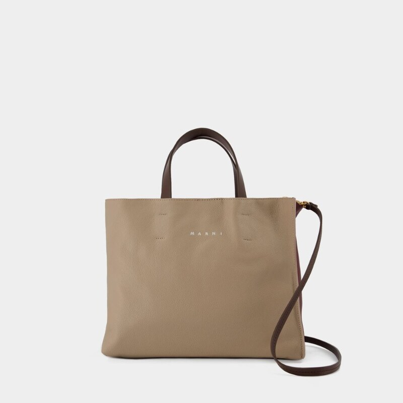 【粉丝专享价】玛尼 Marni Museo Soft Ew 购物袋 - 皮质 - 米色