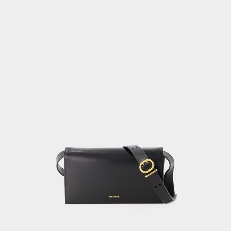 Jil Sander Hobo All Day Buckle黑色皮质背包
