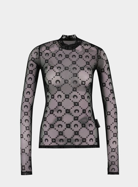 Marine Serre Flock Second Skin黑色合成材质logoT恤