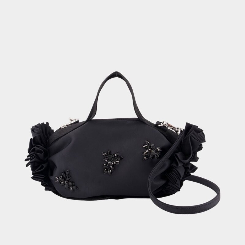 Simone Rocha 迷你双缎带玫瑰花结手提包 - 尼龙 - 黑色