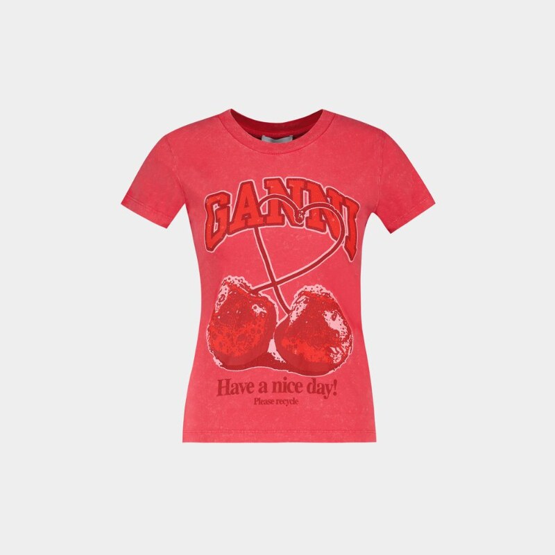 Ganni Future Baby Fit Cherry T恤 - 纯棉 - 红色