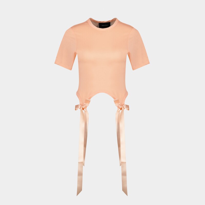 Simone Rocha 蝴蝶结尾系带T恤 - 莱赛尔纤维 - 橙色