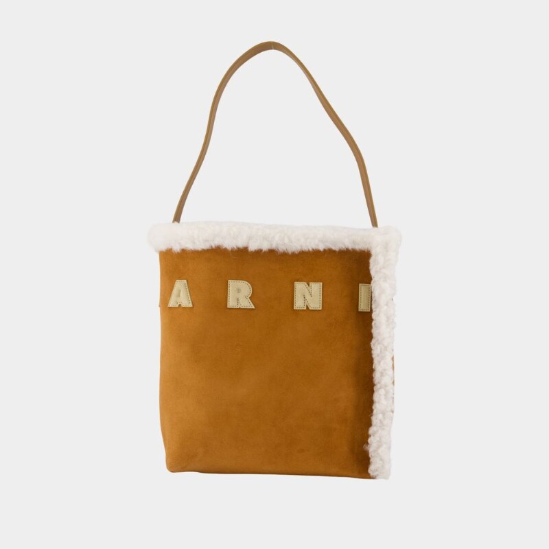 【粉丝专享】玛尼 Marni Museo 迷你购物袋包 -皮质-棕色
