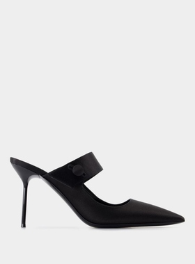 Paris Texas Lidia Couture Sabot 90 黑色绸面高跟鞋