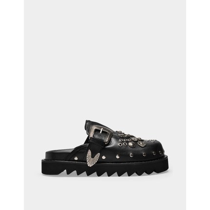 Toga Pulla 黑色通勤搭扣厚底皮质休闲凉鞋拖鞋