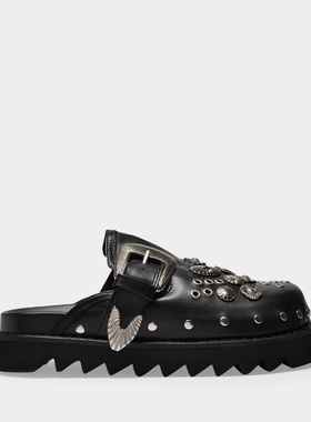 Toga Pulla Toga Pulla 黑色皮质饰有银色装饰露跟厚底平底鞋凉鞋