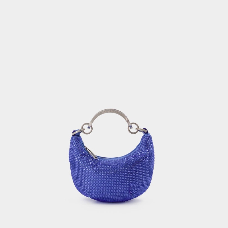 OFF WHITE Paperclip Mini Hobo Strass蓝色迷你满钻手提包腋下包