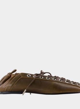 Ganni Eyelets 系带褶皱芭蕾舞鞋 - 合成纤维 - 绿色