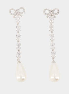 SELF PORTRAIT 蝴蝶结珍珠水滴耳环 - 金属 - 银色