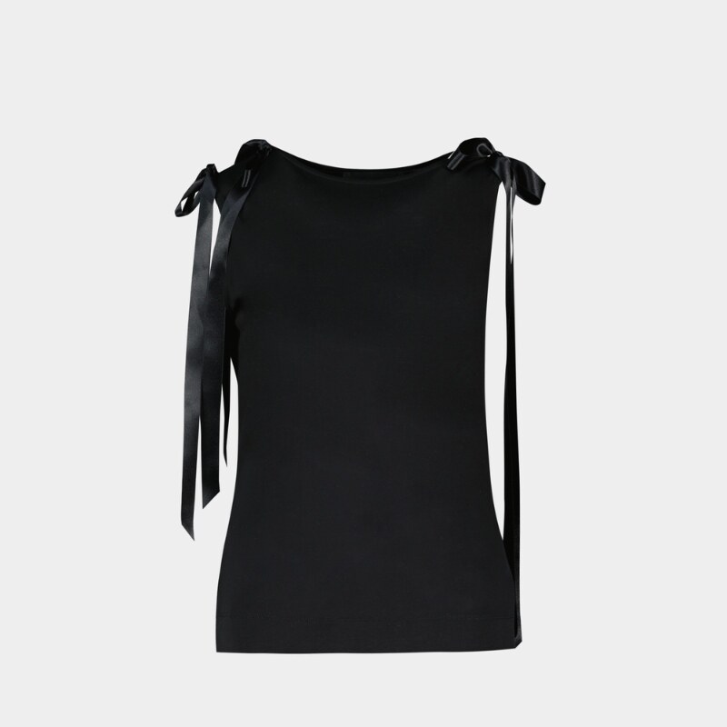 Simone Rocha 蝴蝶结缎带尾部吊带背心 - 合成纤维 - 黑色
