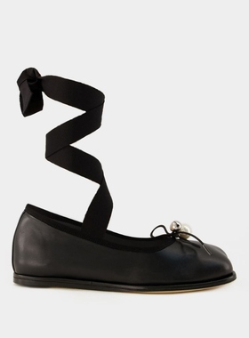 Simone Rocha Heart Toe 黑色皮质芭蕾舞鞋